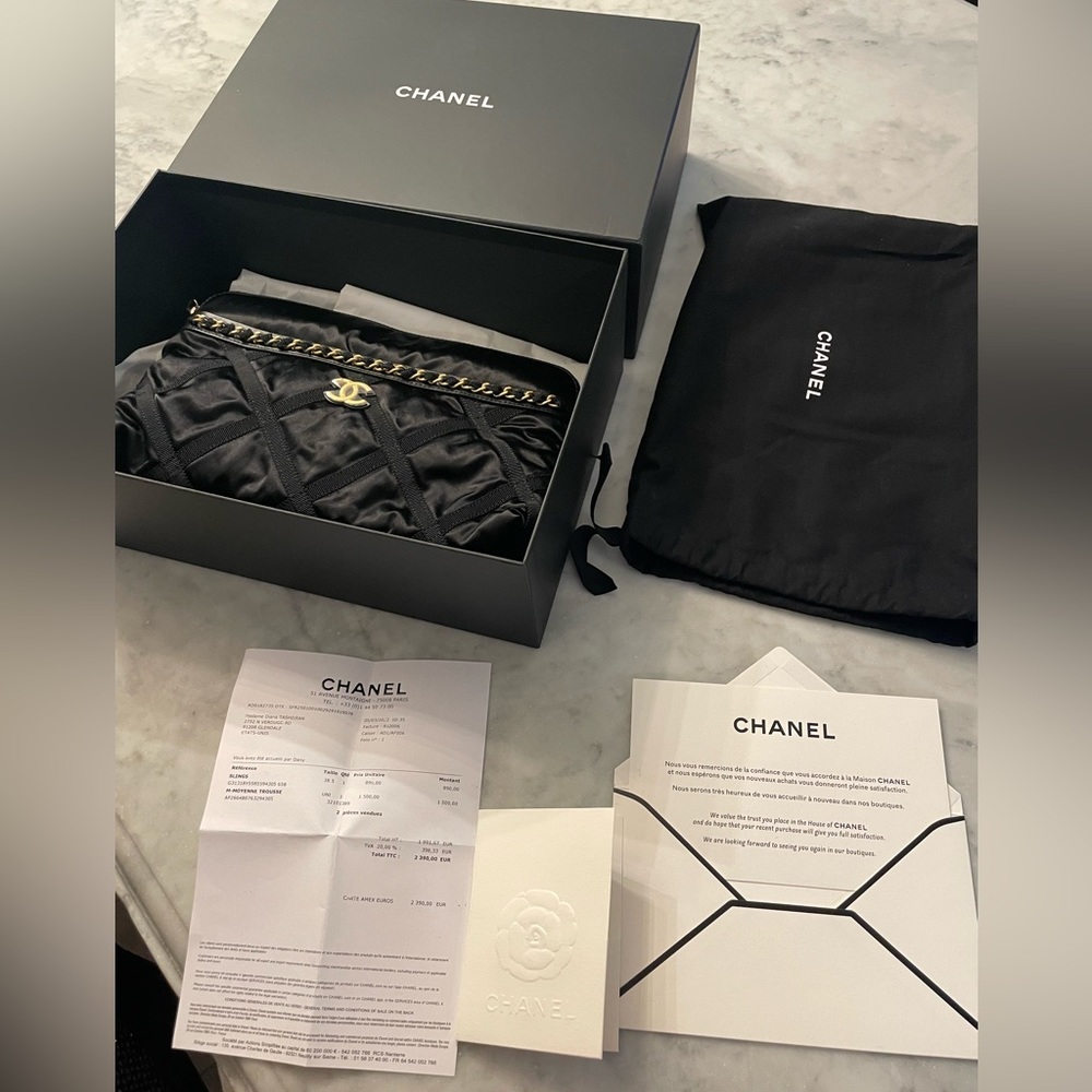 BNIB Chanel black grosgrain nylon foldable tote/clutch quilted gold brand new - Picture 15 of 16
